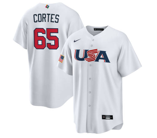 Men's USA Baseball #65 Nestor Cort??s Jr. 2023 White World Baseball Classic Stitched Jersey